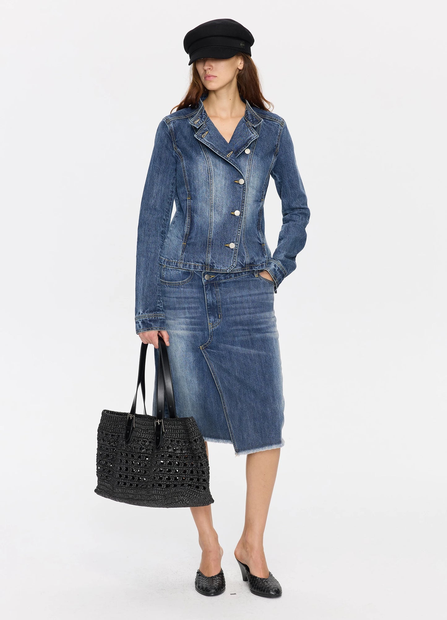 Asymmetric Denim Skirt