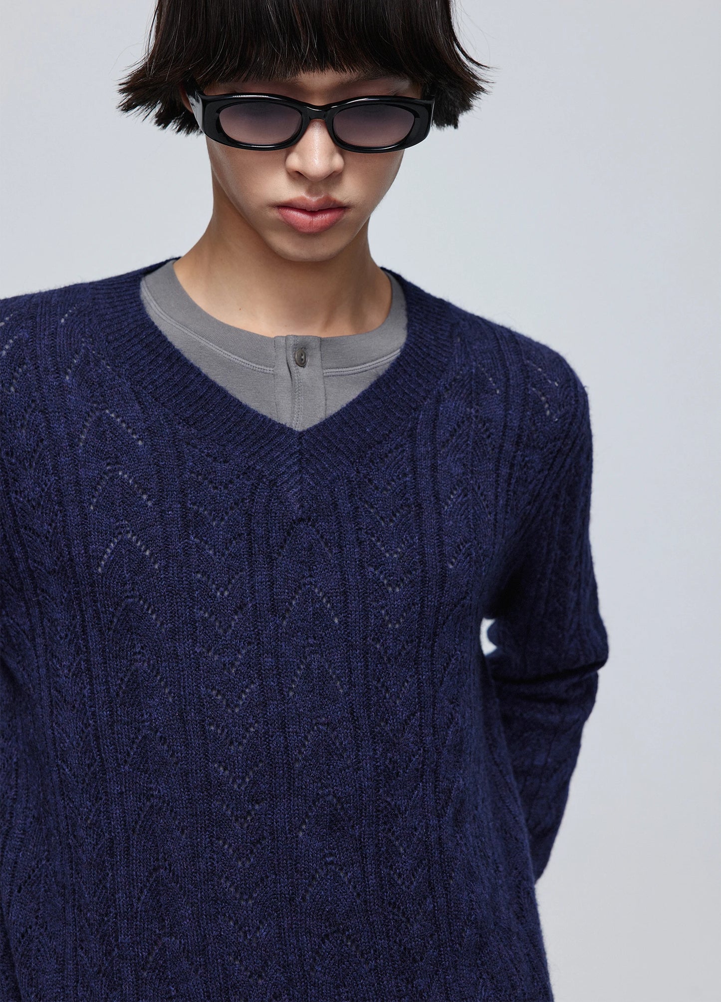 Hollow Knit V Sweater