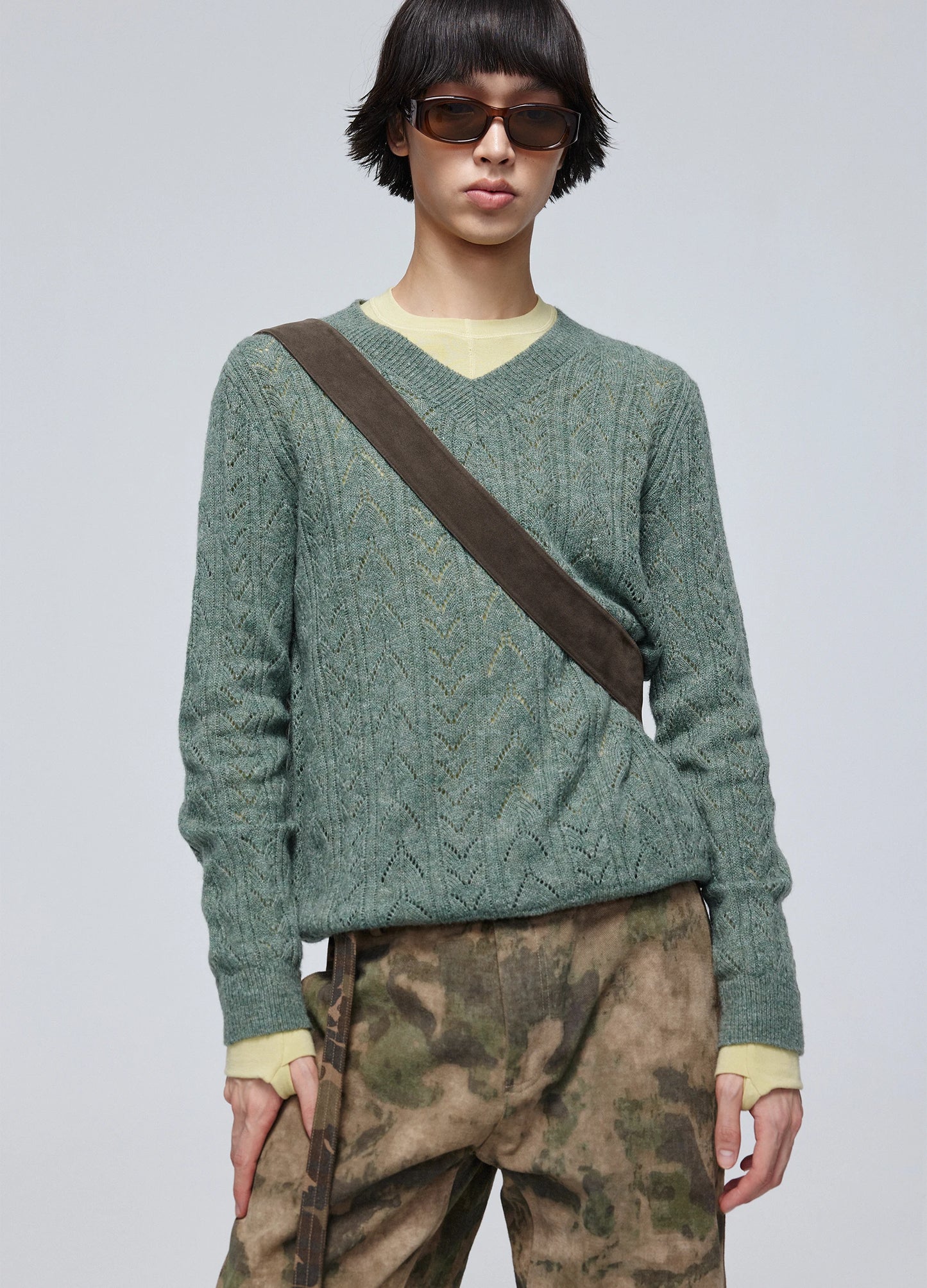 Hollow Knit V Sweater