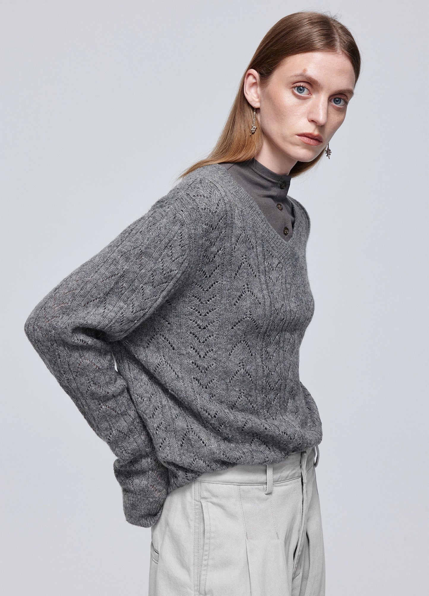 Hollow Knit V Sweater