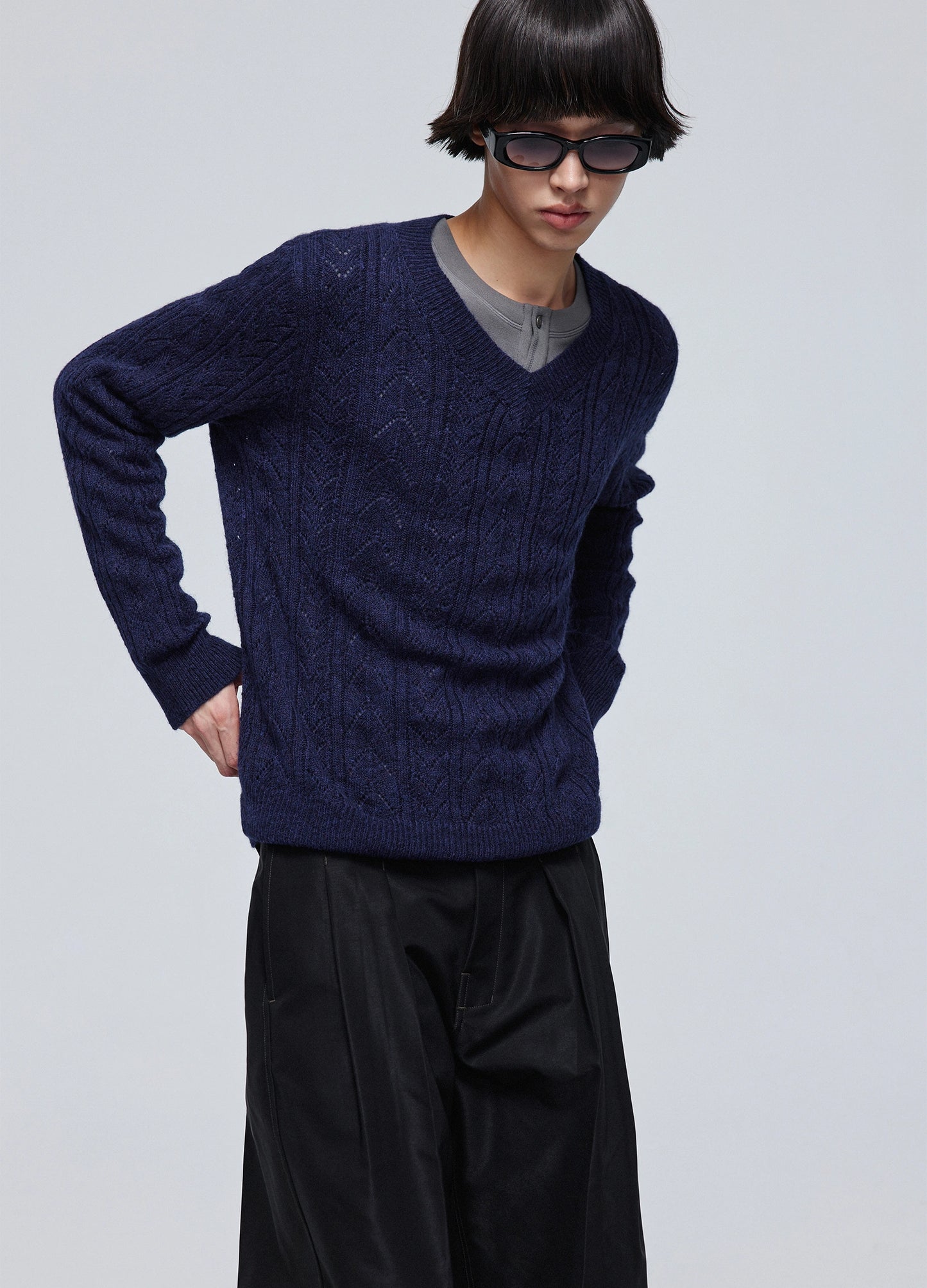 Hollow Knit V Sweater