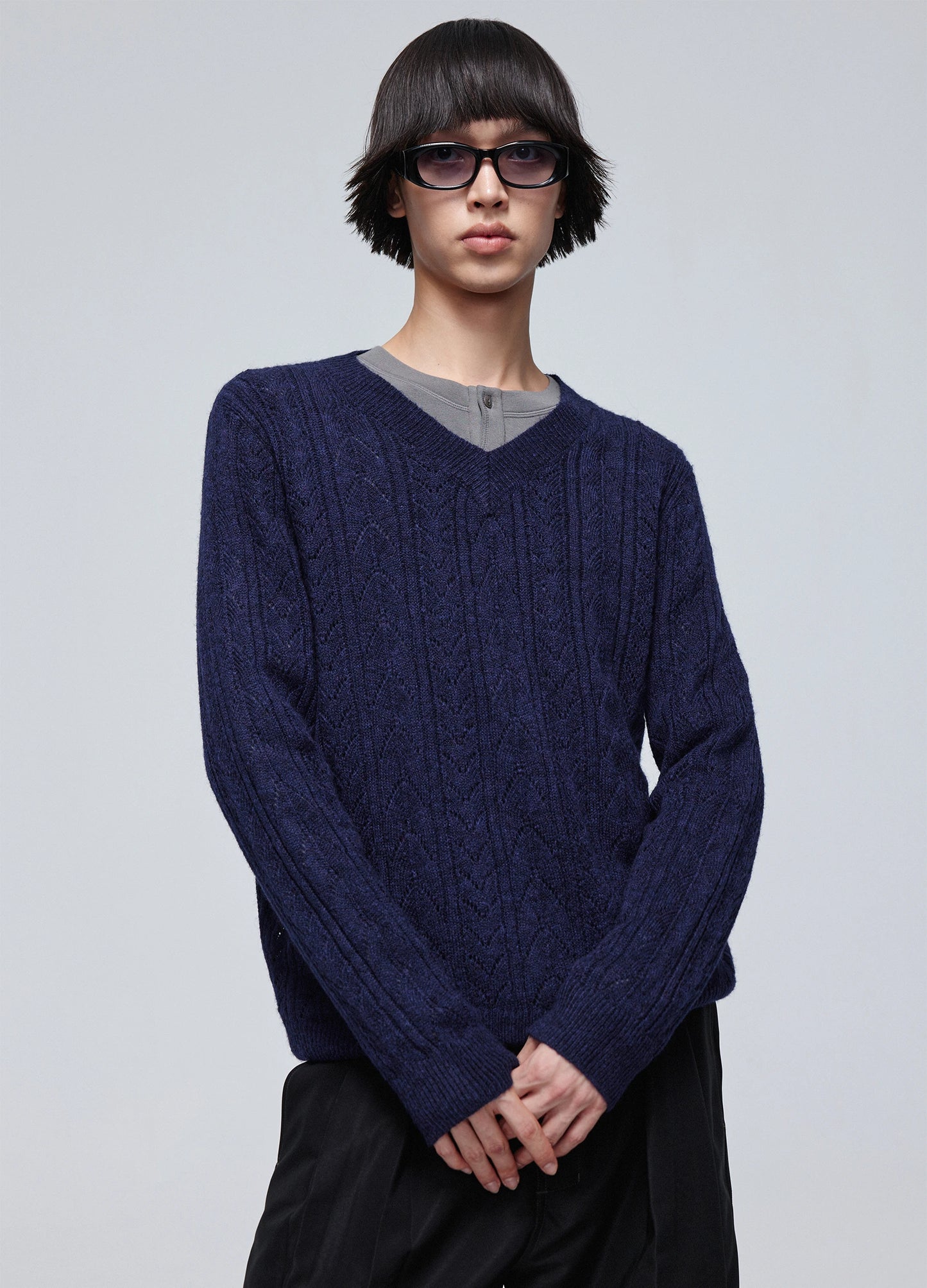 Hollow Knit V Sweater