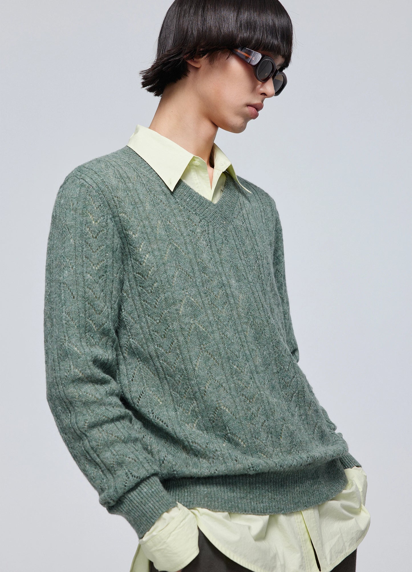 Hollow Knit V Sweater