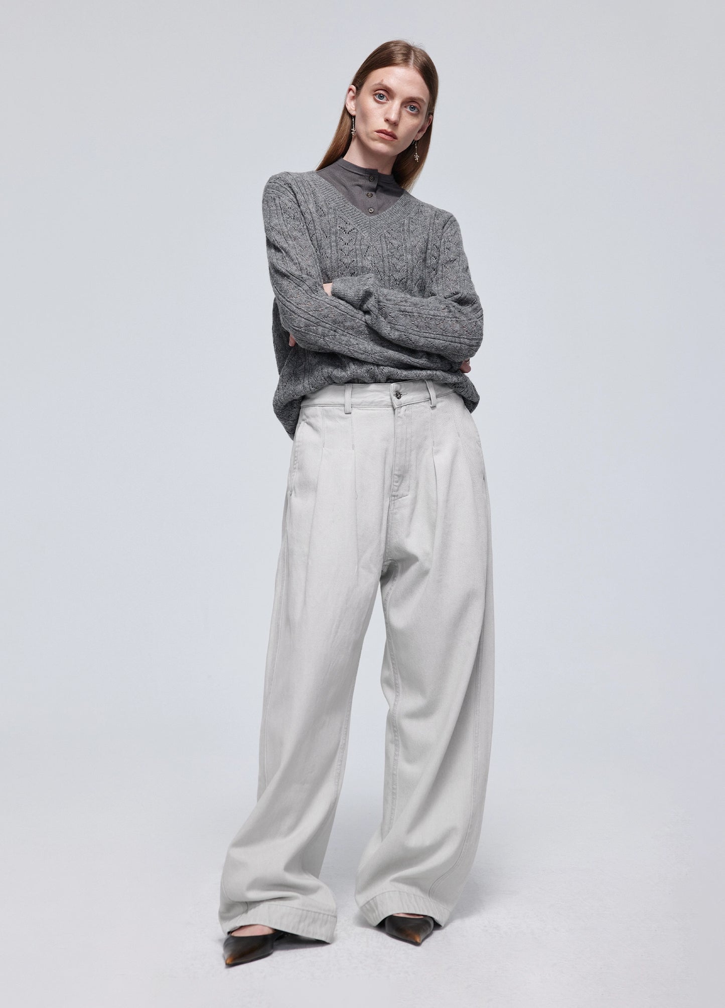 Hollow Knit V Sweater