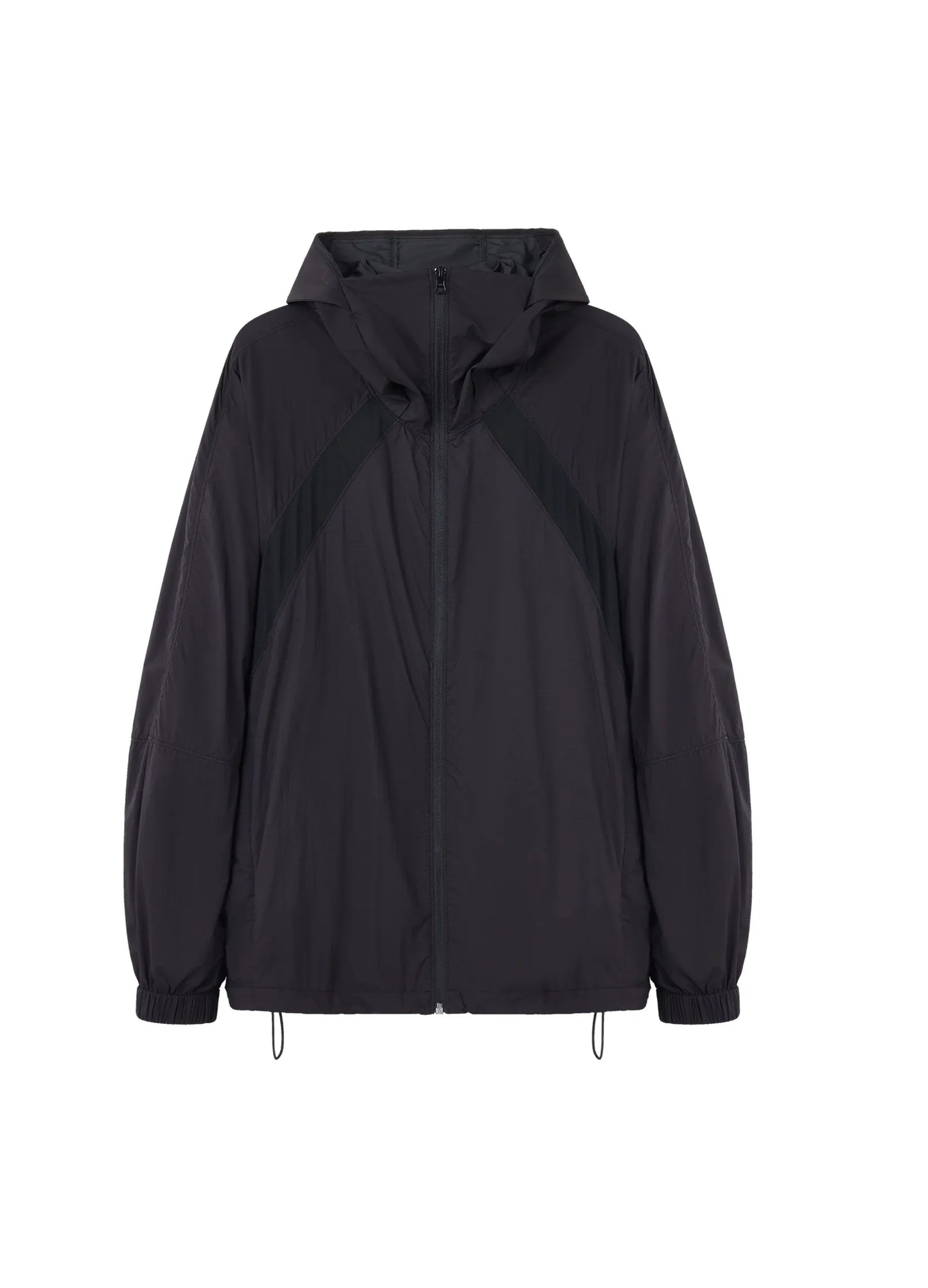 Black jacket with a hood on a white background