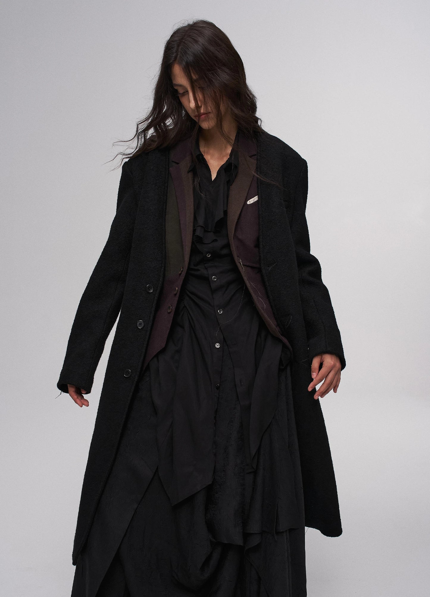 Open Neck Wool Coat