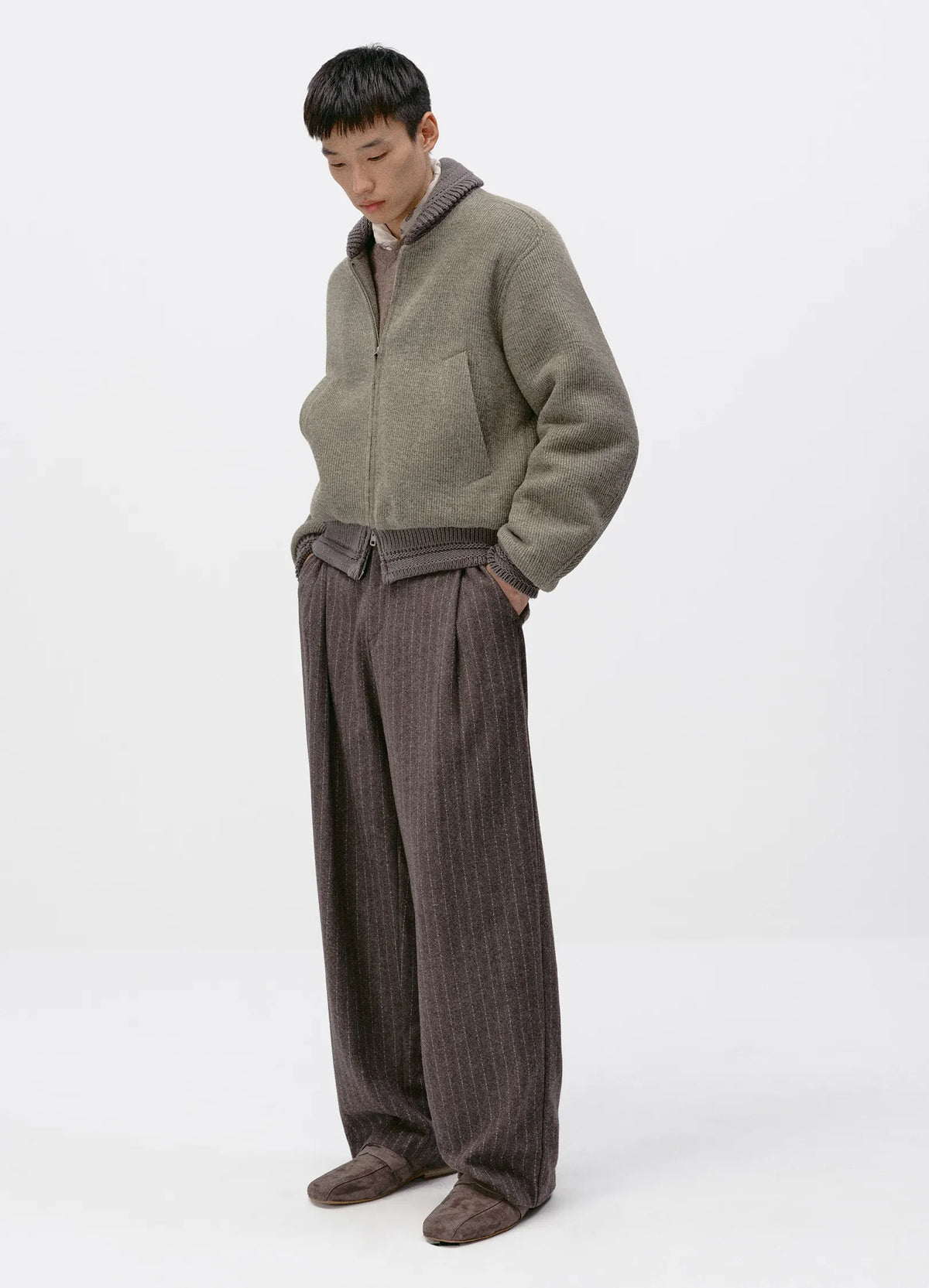 Pinstripe Wool Suit Trousers