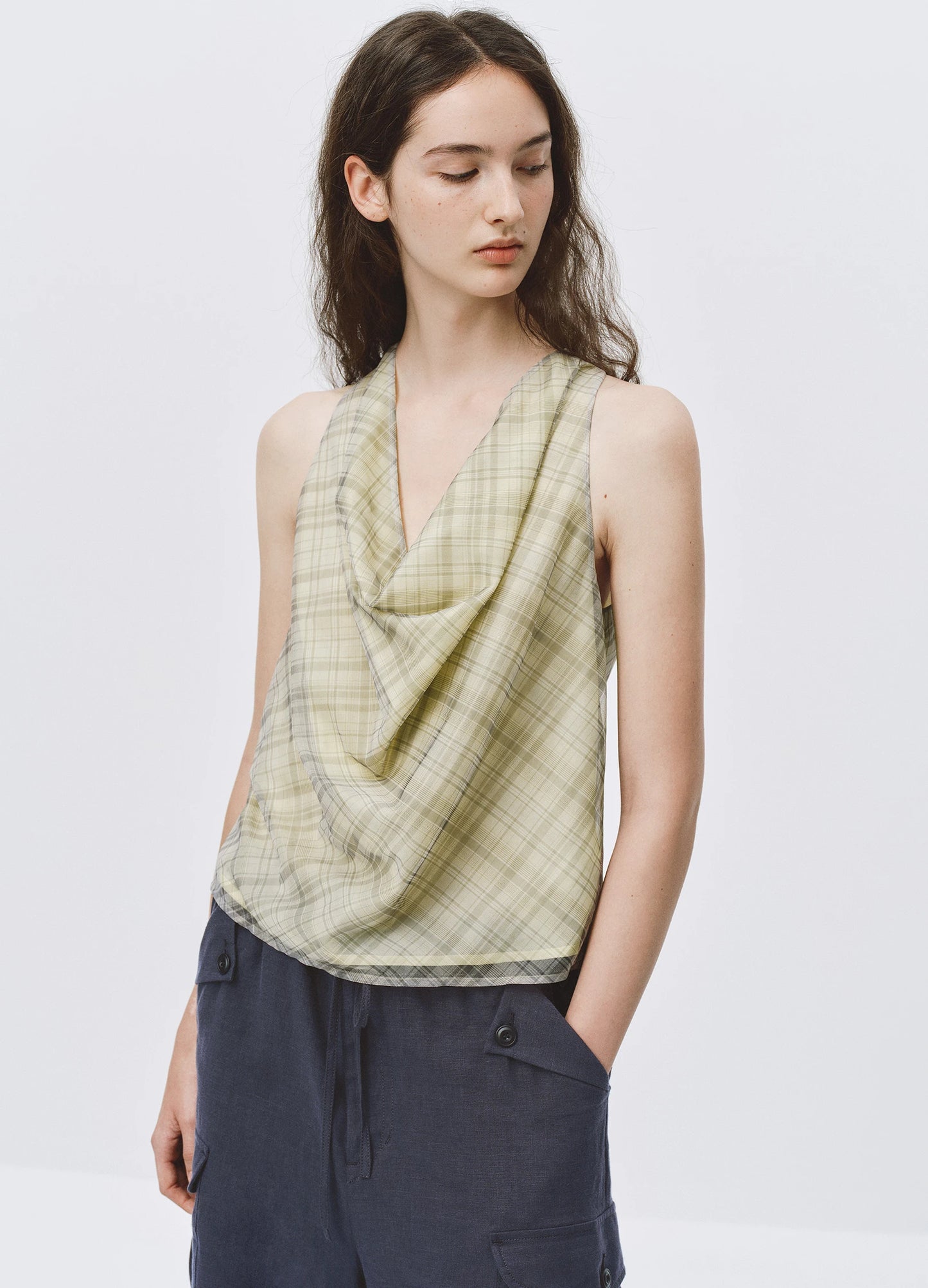 Plaid Silk Top