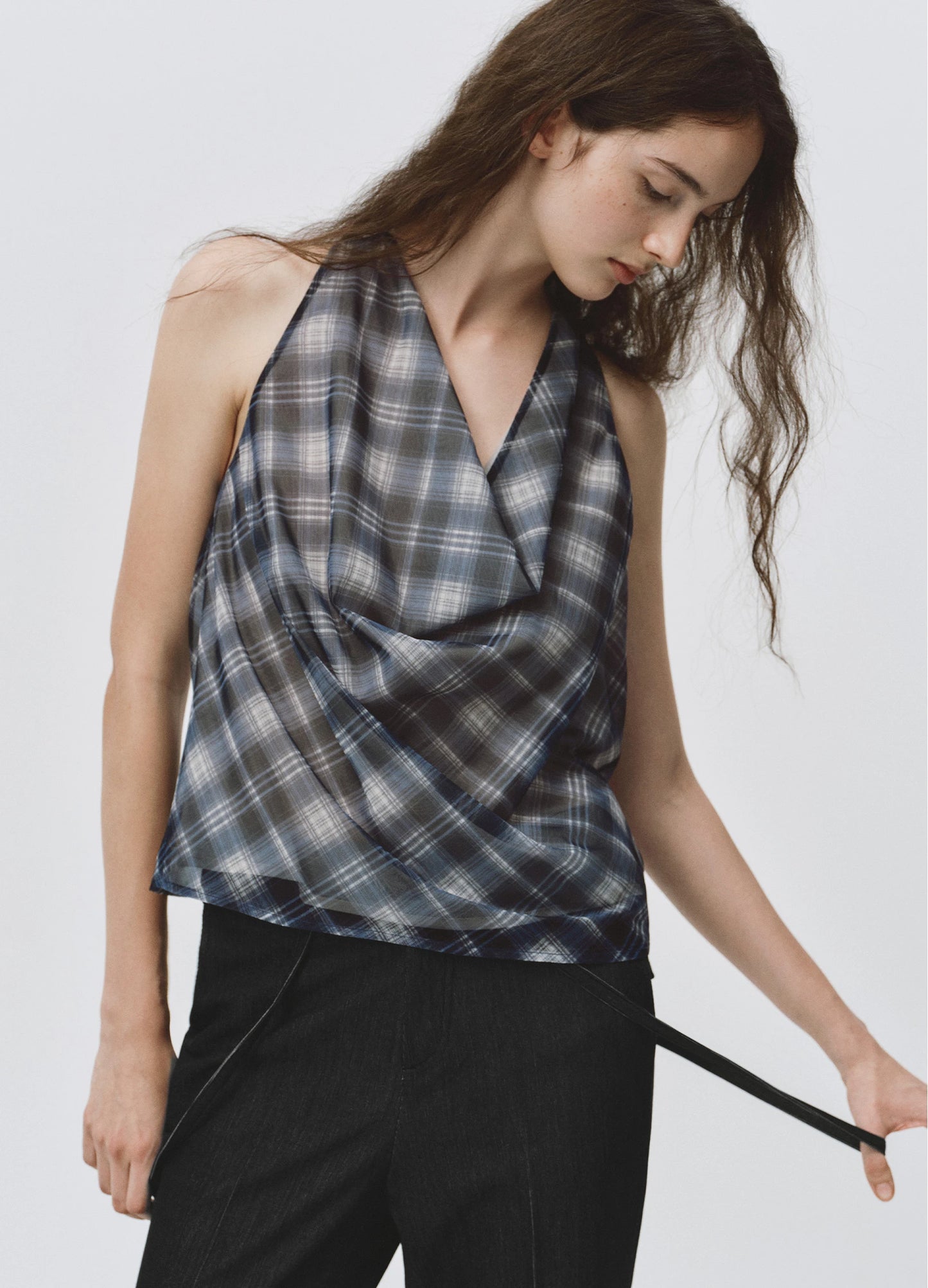 Plaid Silk Top