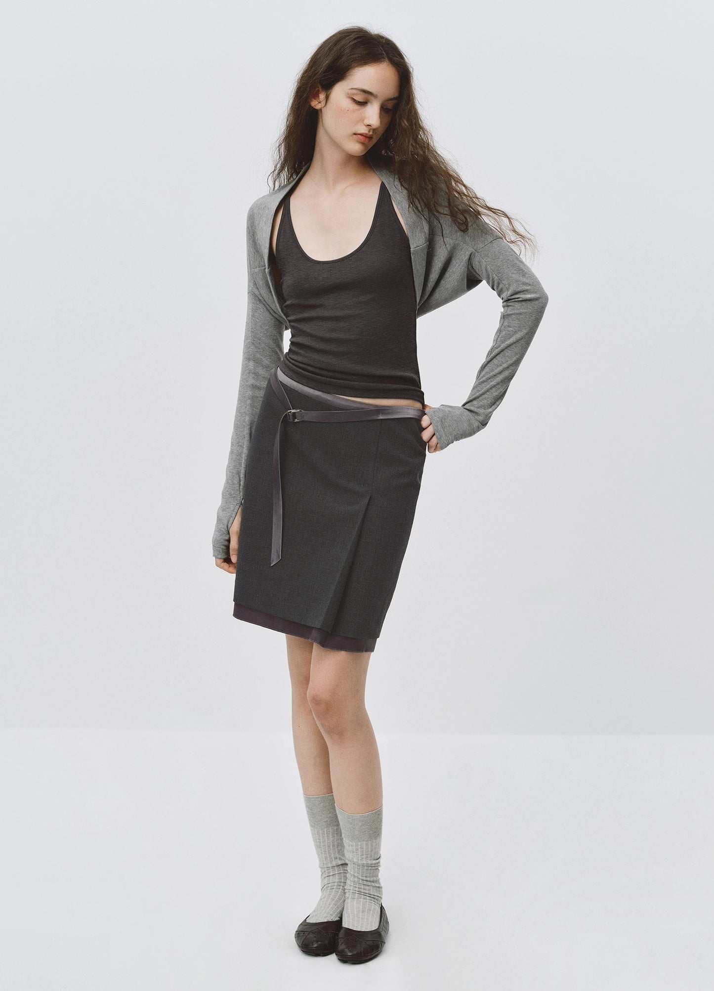 Pleated Belt Skirt