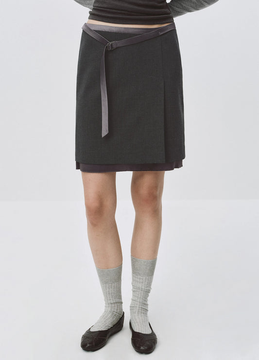 Pleated Belt Skirt