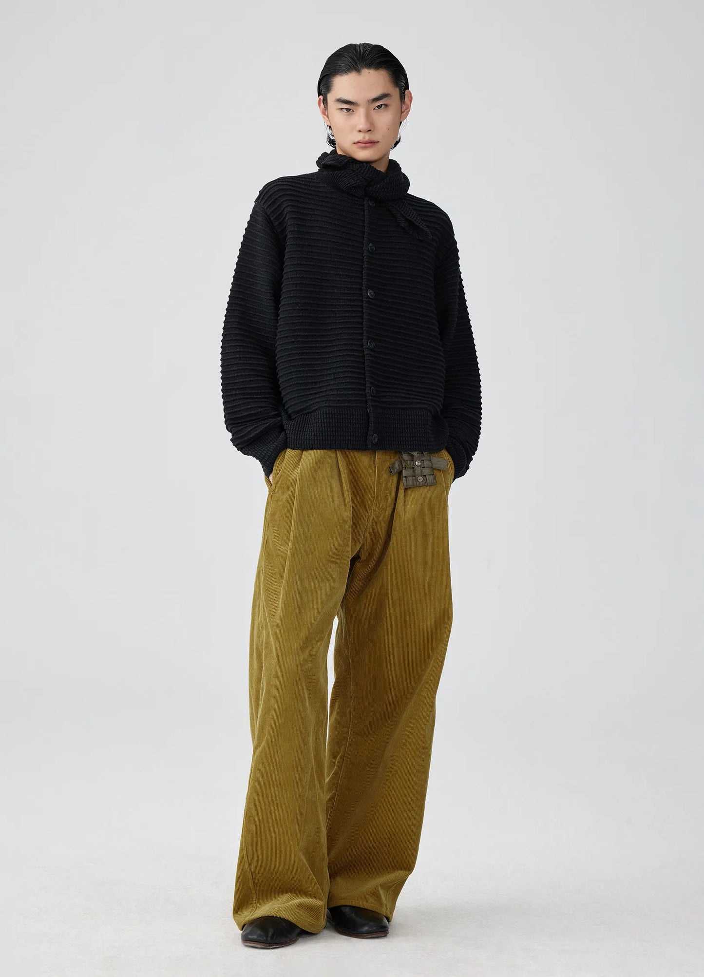 Pleated Knit Cardigan