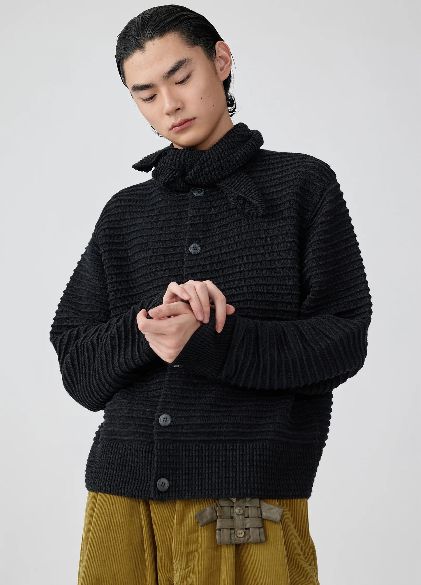 Pleated Knit Cardigan
