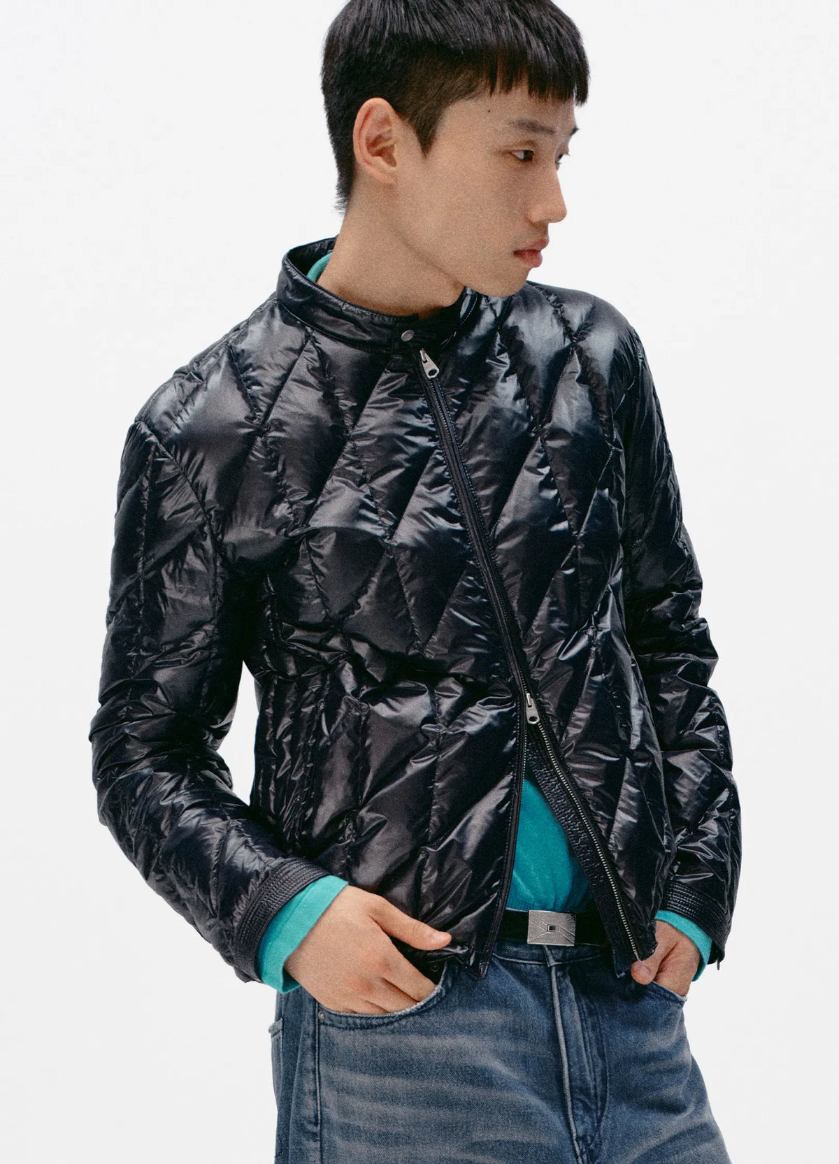 Quilted Biker Down Jacket