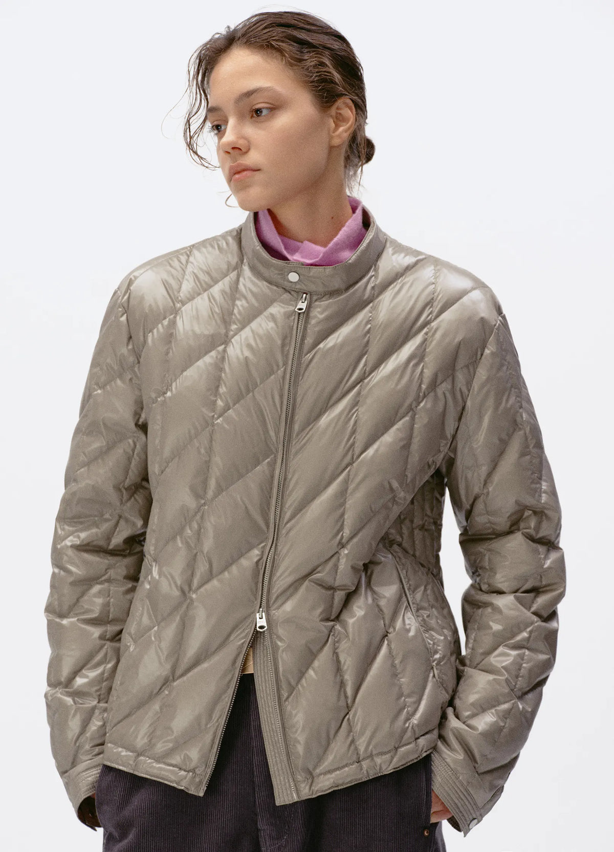 Quilted Biker Down Jacket