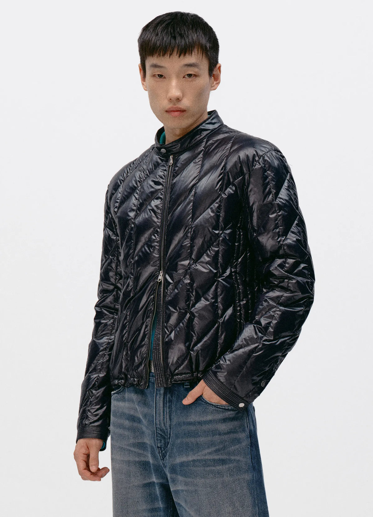 Quilted Biker Down Jacket