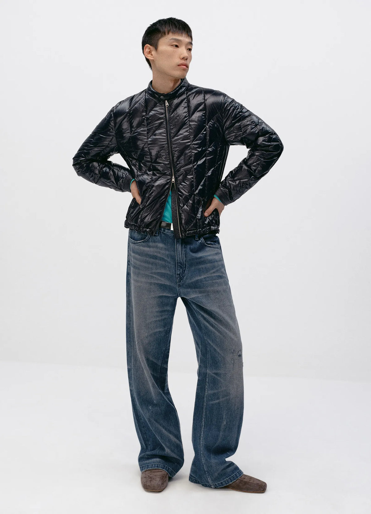 Quilted Biker Down Jacket