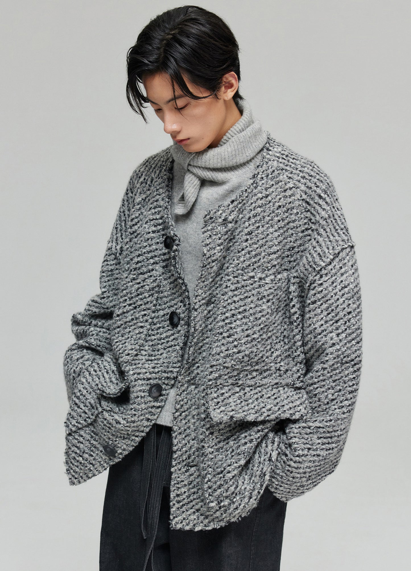 Raw Wool Knit Coat