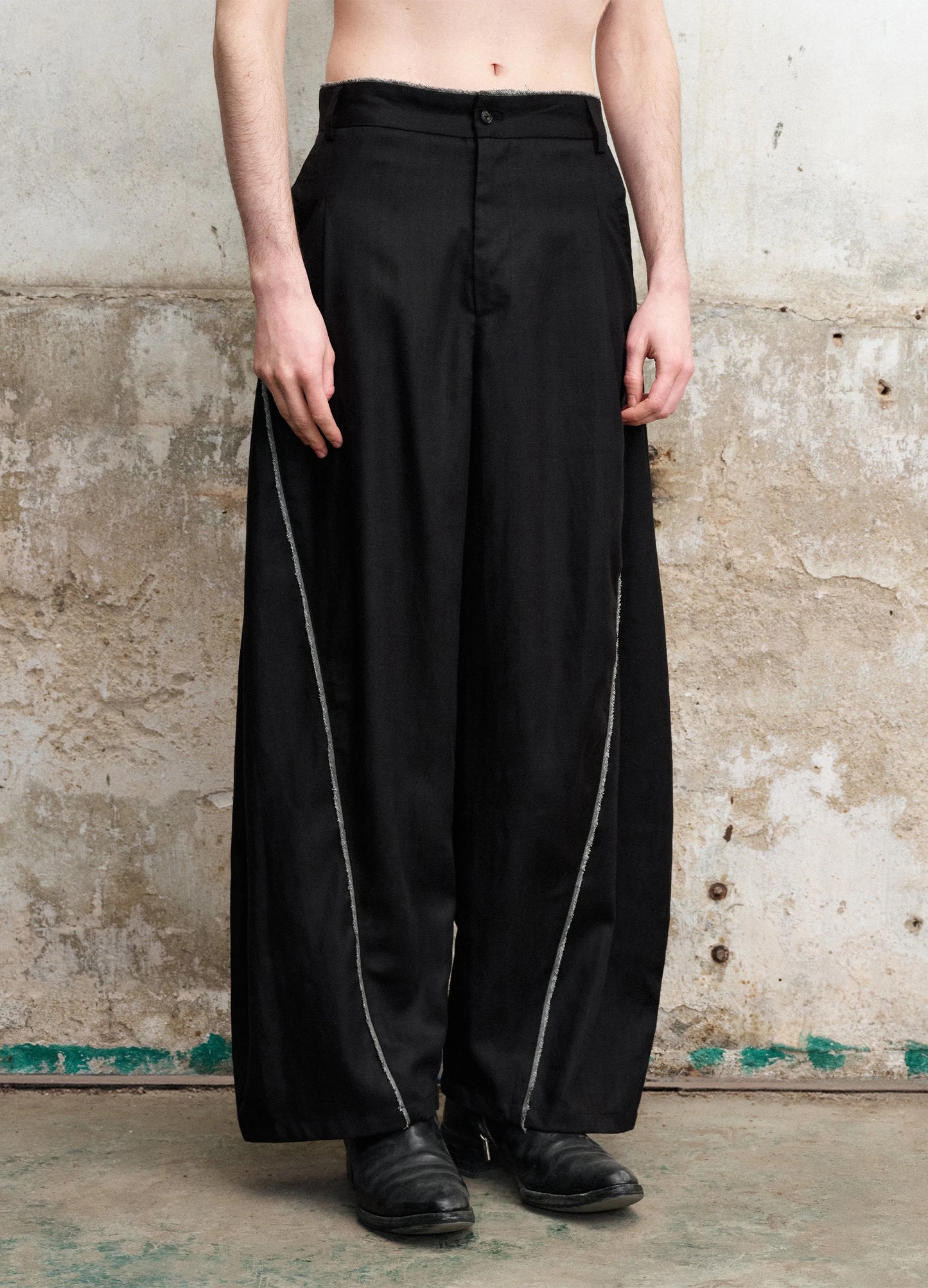 Raw Edge Curved Trousers