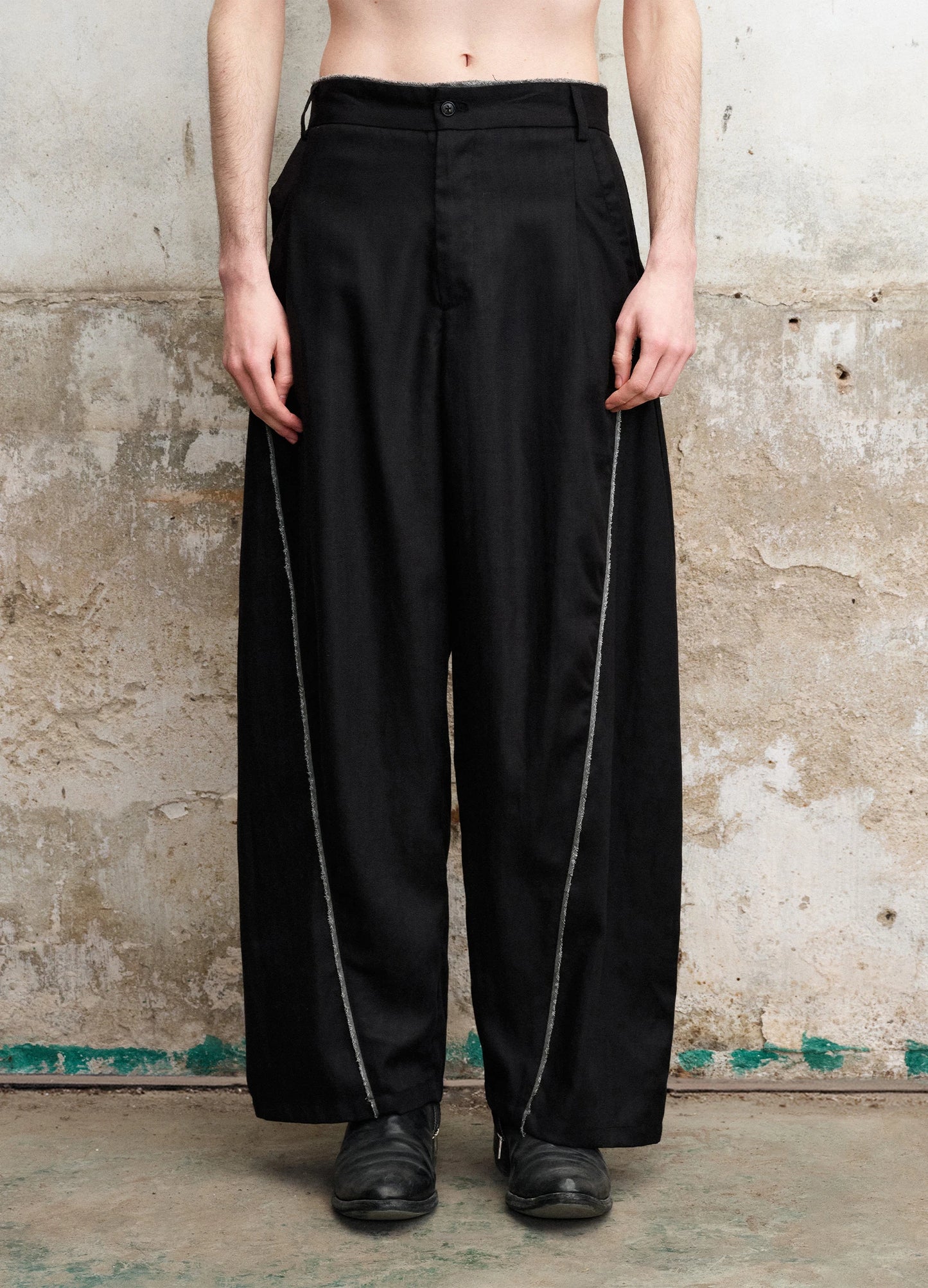 Raw Edge Curved Trousers