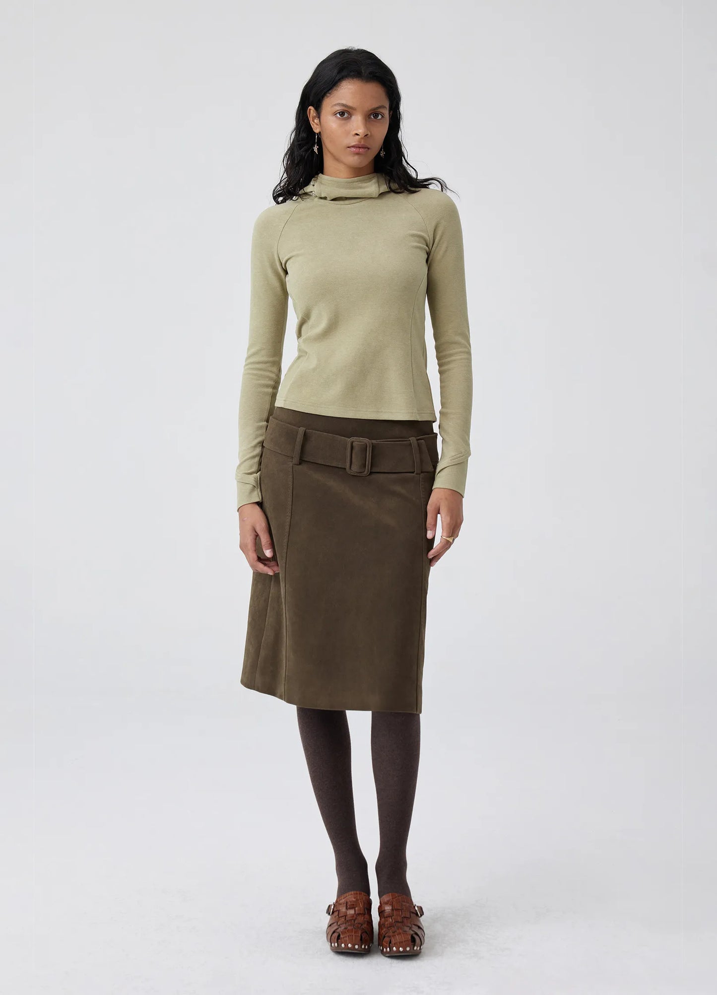 Slit Collar Long Sleeve