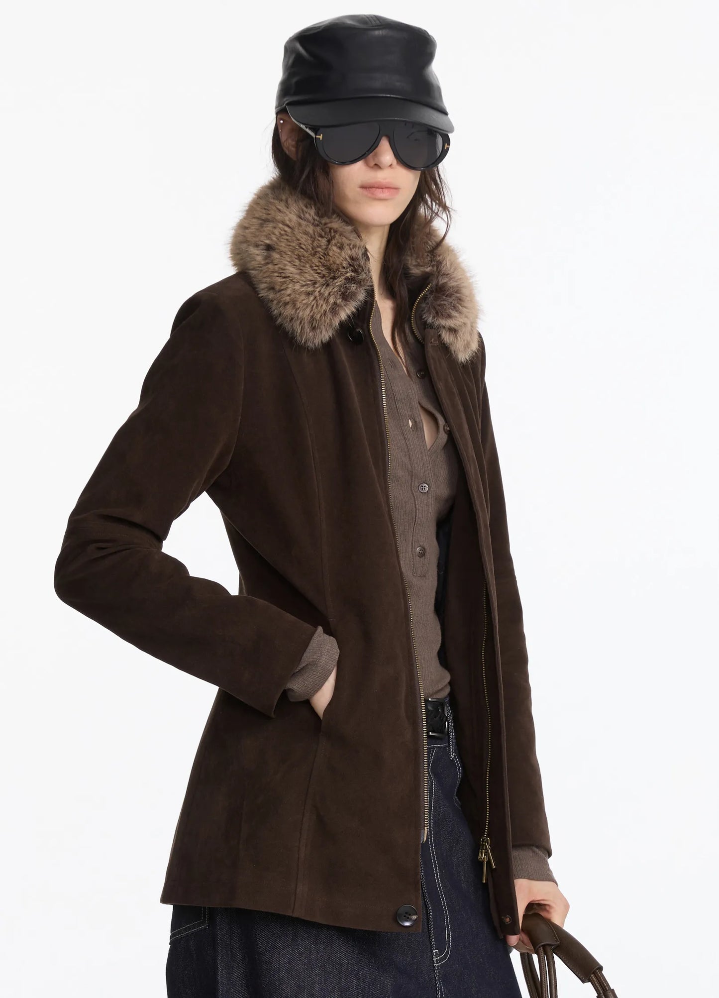 Suede Fur Long Coat