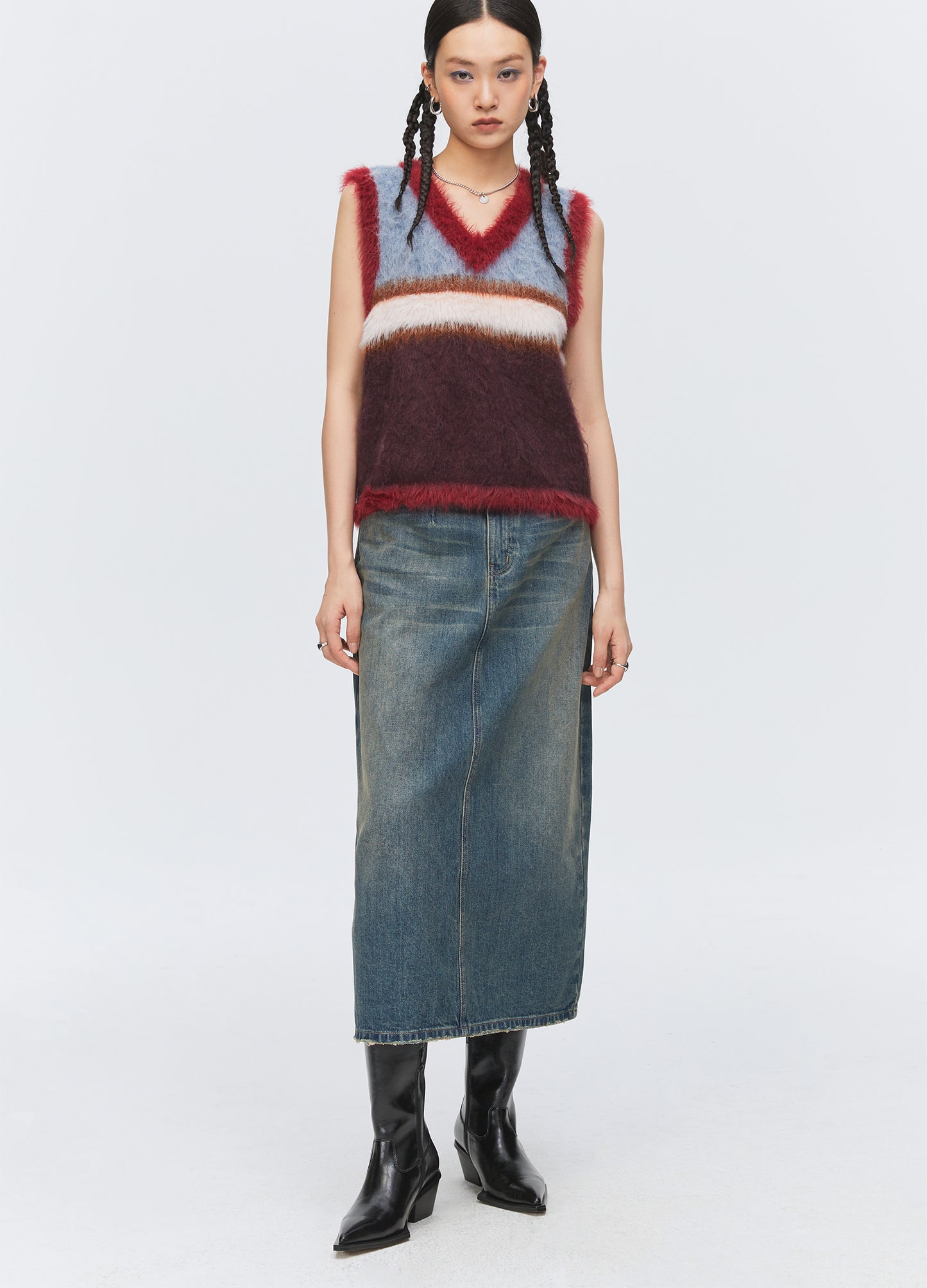 Denim Split Skirt