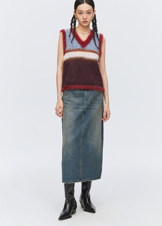 Denim Split Skirt