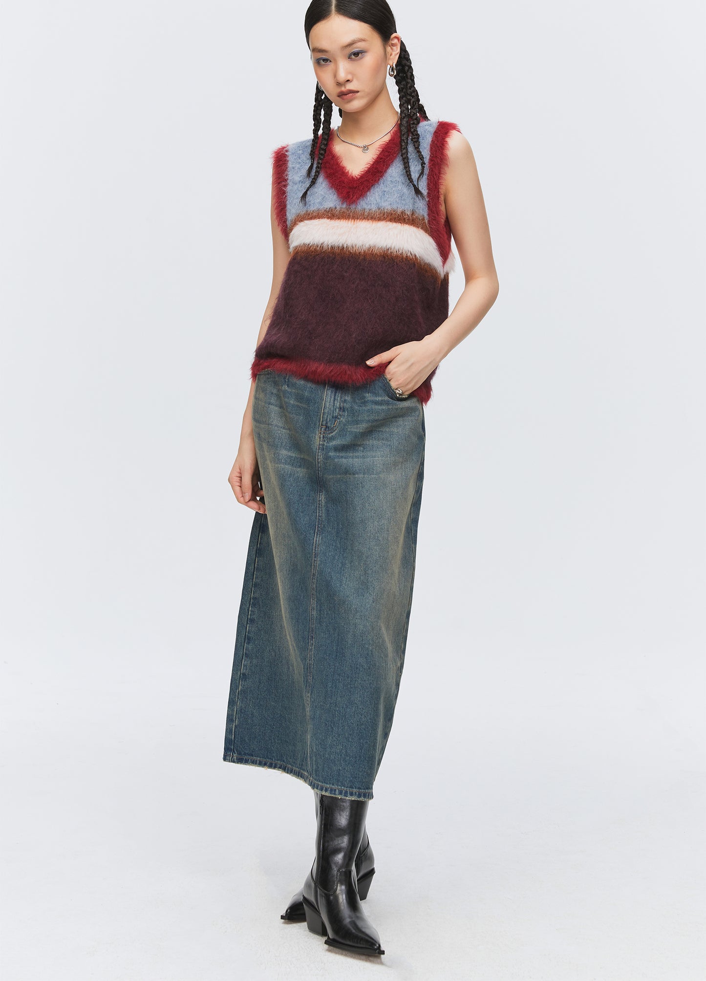 Denim Split Skirt