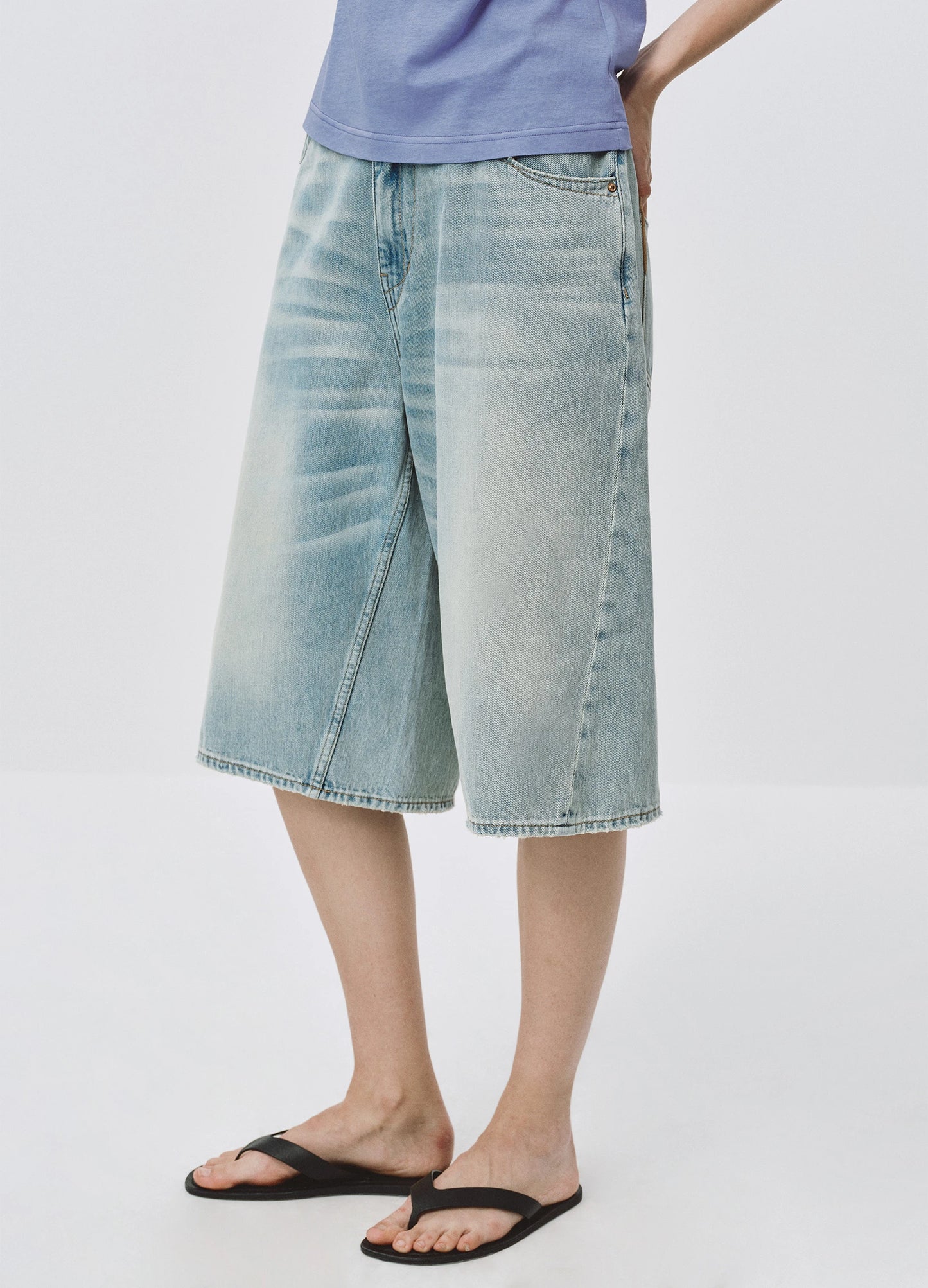 Washed Denim Shorts