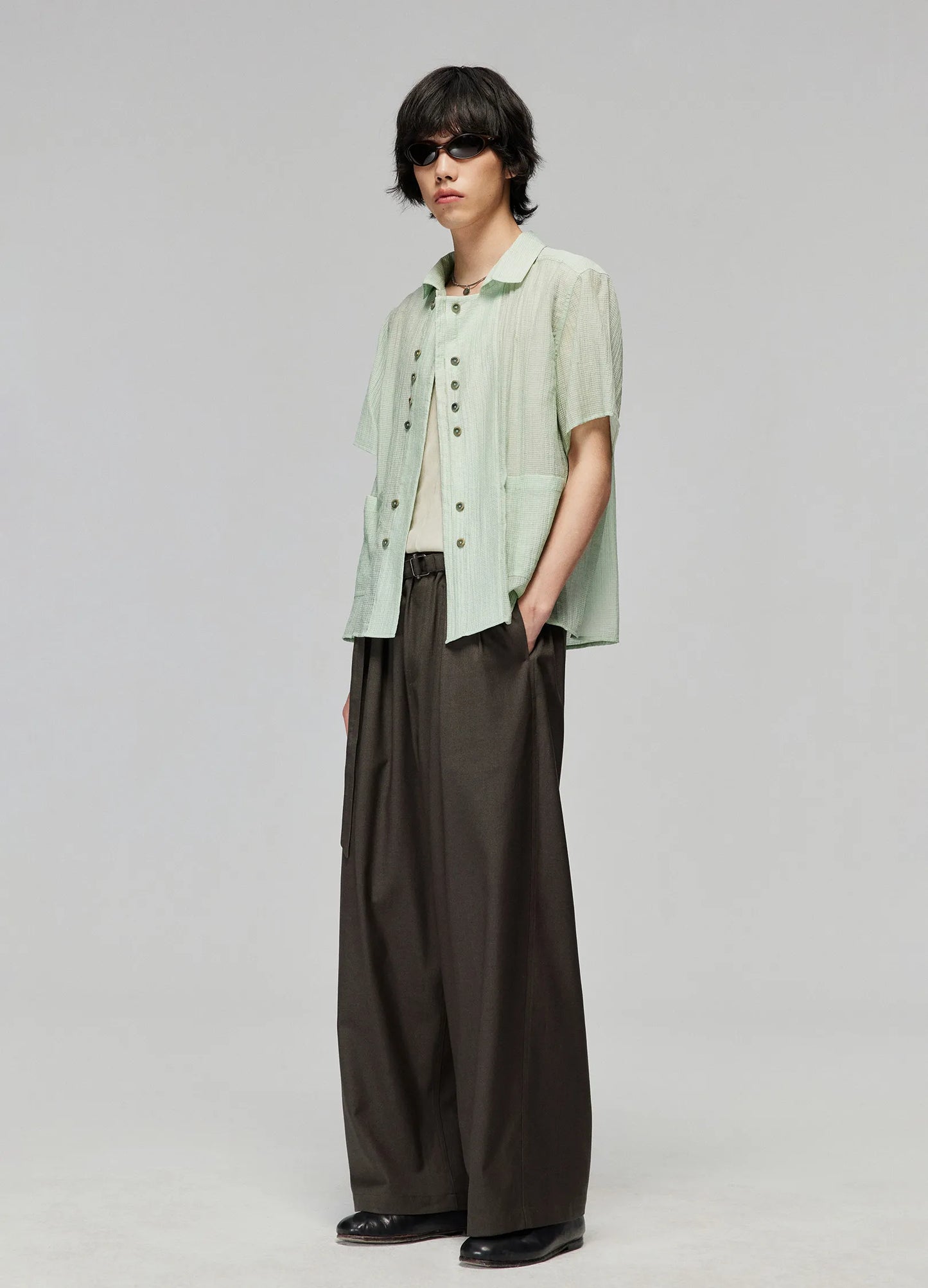 Wide Pleated Stretch Trousers