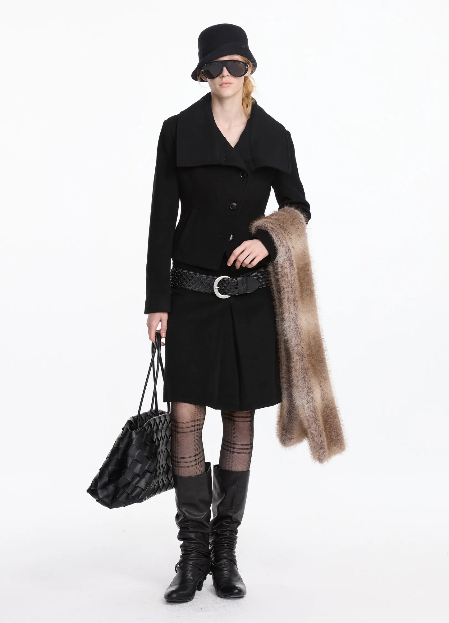 Wool Pleated Midi Skirt