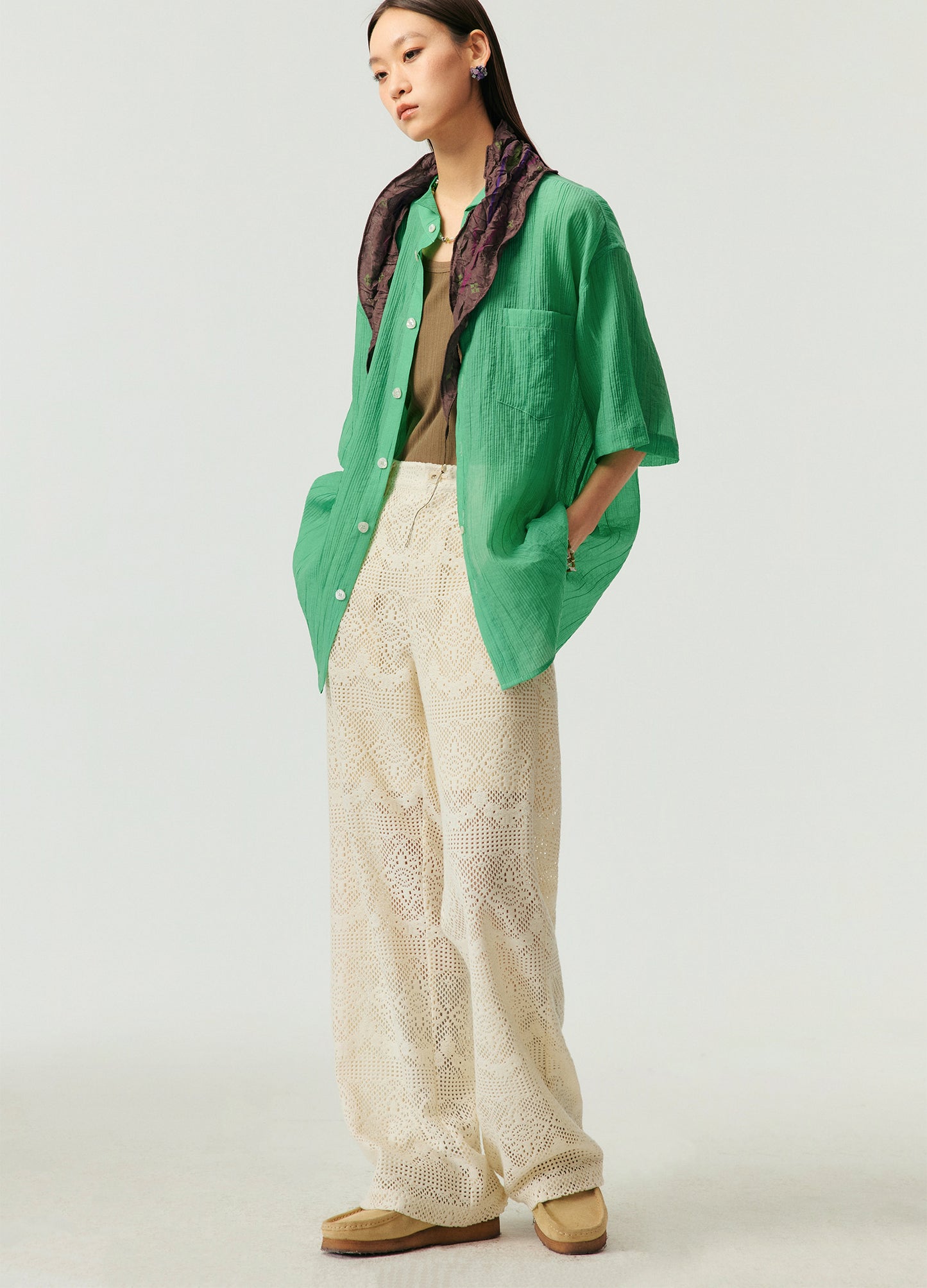 Hollow Lace Wide Trousers