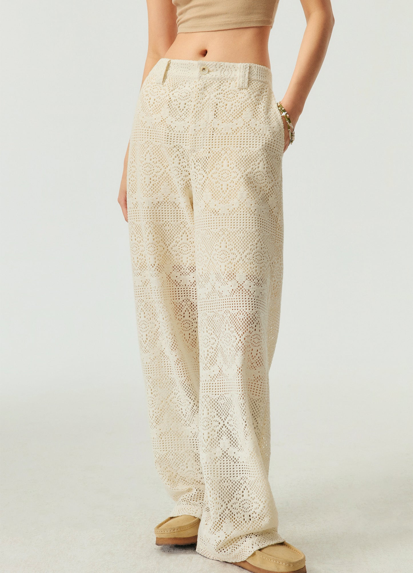 Hollow Lace Wide Trousers